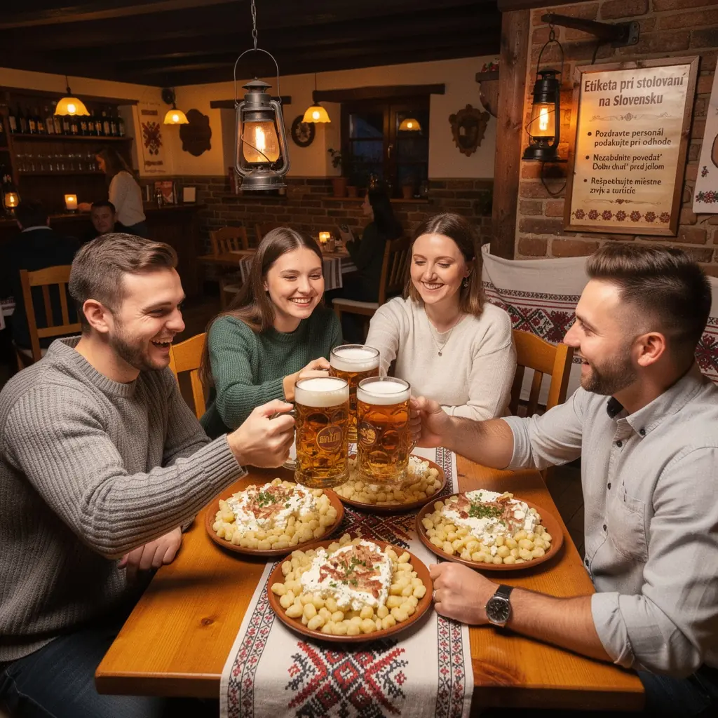 An image of a charming square in a Slovak village, featuring local vendors selling handmade crafts and souvenirs.